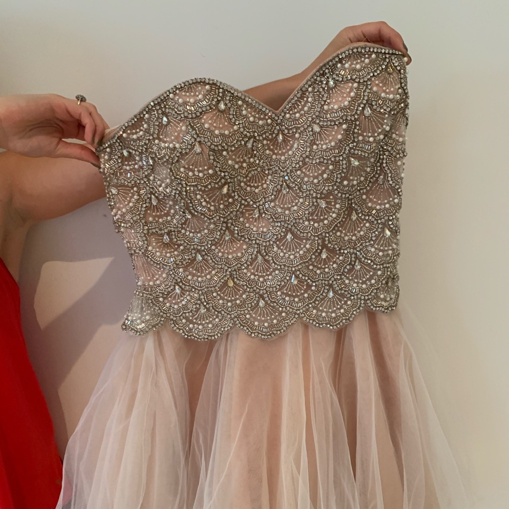 Scalloped Bedazzled Bodice Homecoming Dress
